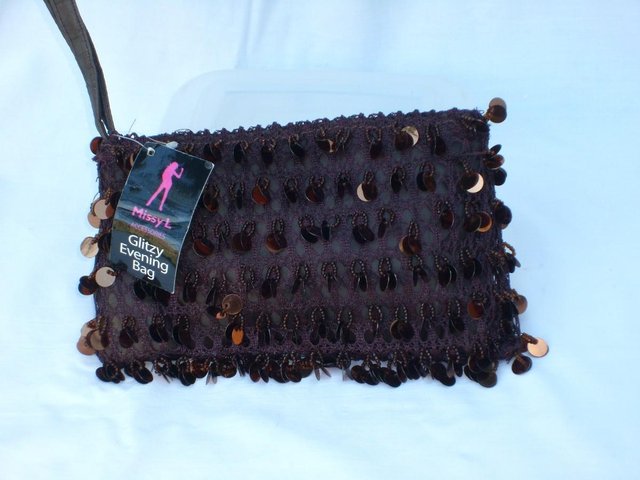 Preview of the first image of MISSY L Brown Glitzy Evening Handbag NEW.