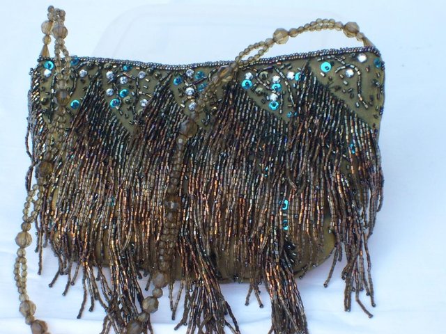 Preview of the first image of DUNNES Vintage Look Bead Fringed Evening Handbag NEW.
