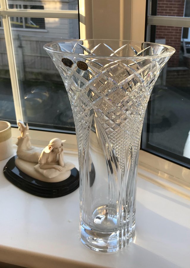 Preview of the first image of Tall Bohemian Crystal Vase 24%.