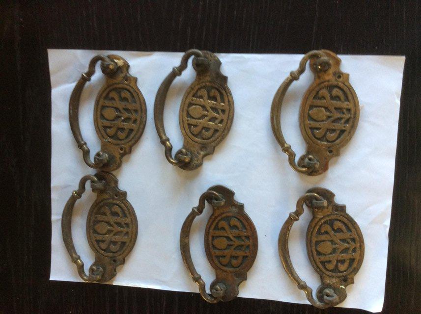 Image 2 of Antique brass drawer handles.