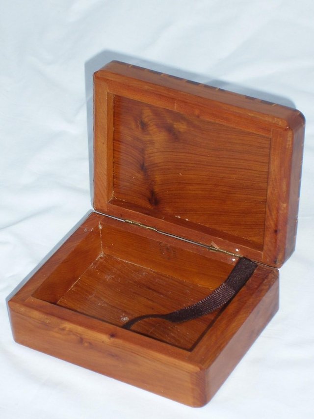 Image 2 of Vintage Hand Crafted Burr Wood & Metal Inlay Box