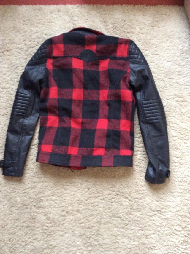 Image 2 of Ladies tartan and leather look biker jacket size 10
