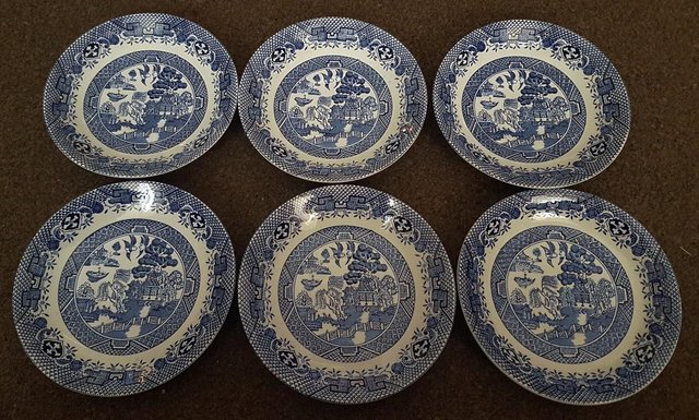 Preview of the first image of 6 Vintage Collectable "Willow" Design Saucers.