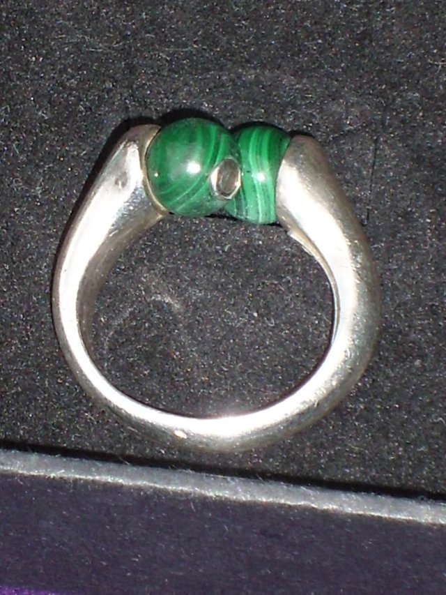 Preview of the first image of 925 Sterling Silver Men’s Crossover Malachite Ring.