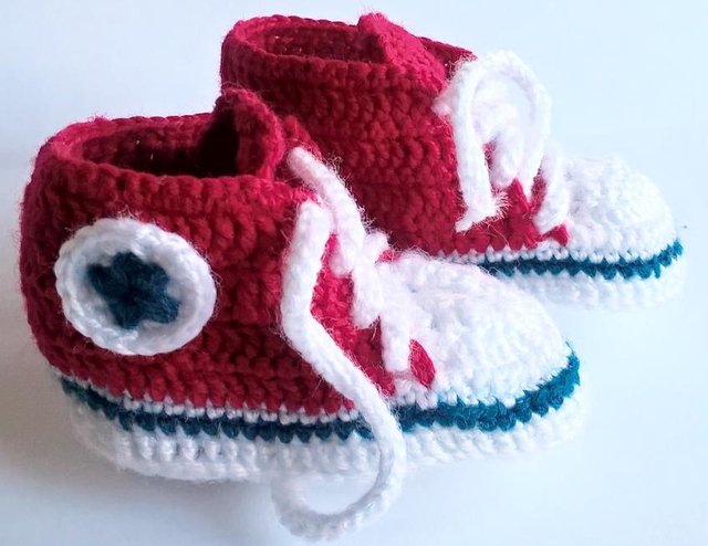 Image 2 of Red Baby Converse-like Sneakers Handmade Crocheted - New