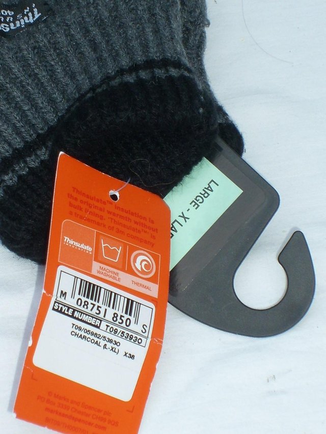 Image 3 of M&S Mens Charcoal Thermal Gloves L/XL NEW!