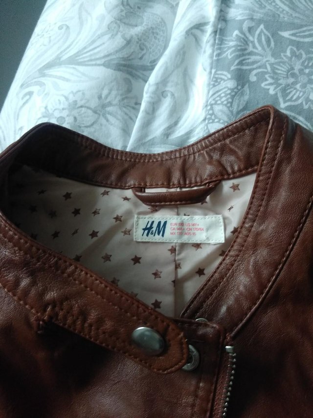 Image 3 of Brown New - ( H&M) "biker" leather look jacket. Age 14+