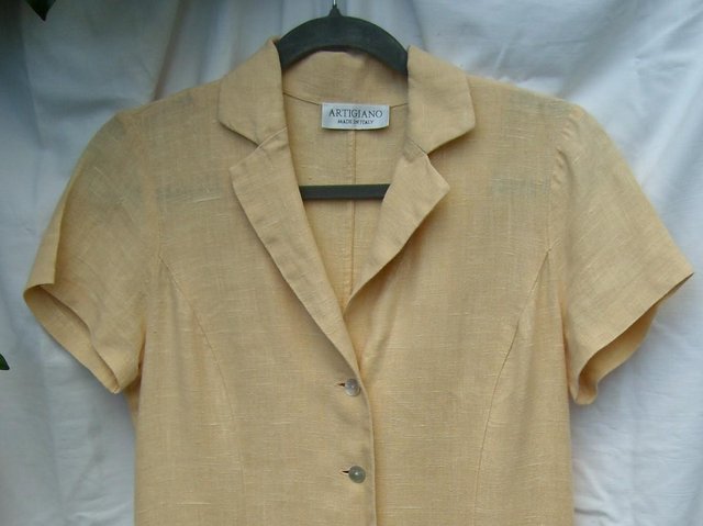 Image 2 of ARTIGIANO Yellow Linen Button Front Dress – Size 12