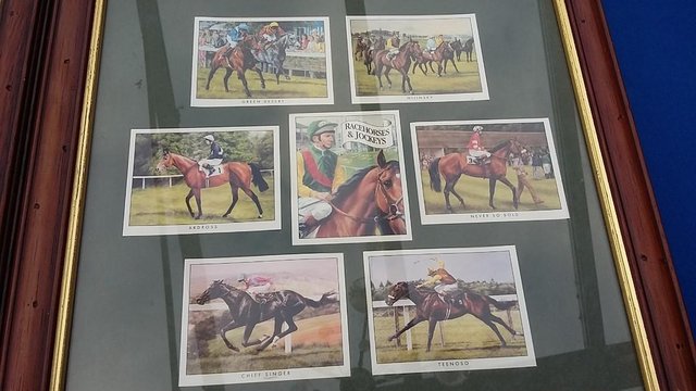 Image 2 of Pair of Horse & Jockey mounted & framed Collector's Cards