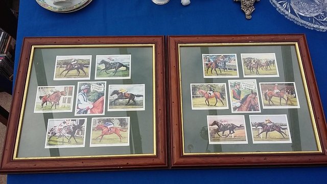 Preview of the first image of Pair of Horse & Jockey mounted & framed Collector's Cards.