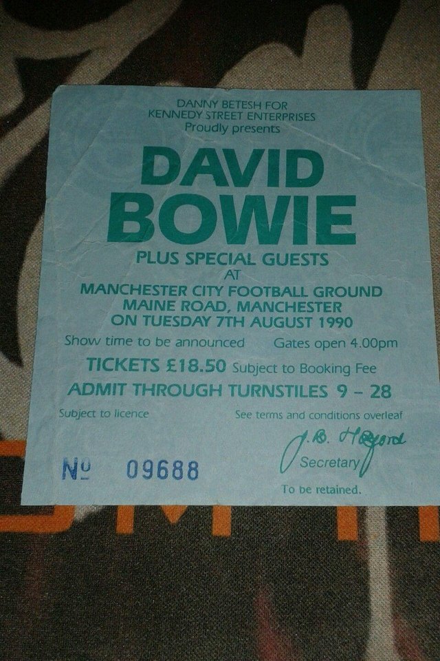 Preview of the first image of David Bowie Concert Ticket 7/9/90 Maine Rd Manchester.