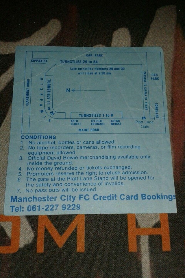 Image 3 of David Bowie Concert Ticket 7/9/90 Maine Rd Manchester