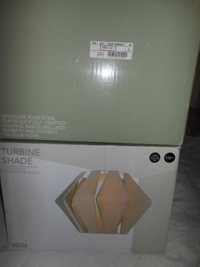 Image 2 of Lamp Shades Oatmeal Linen Turbine PAIR M & S