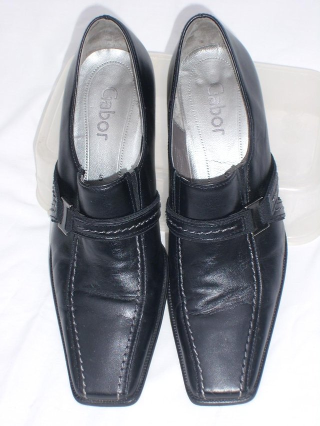 Image 2 of GABOR Black Leather High Cut Court Shoes – Size 5/38