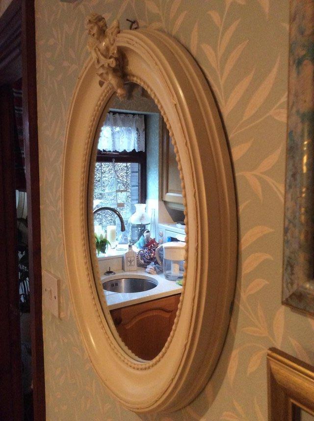 Preview of the first image of Vintage cream Shabby Chic oval mirror..