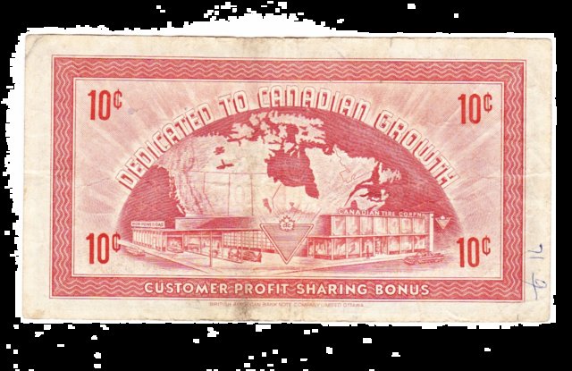 Image 2 of Vintage Canada Tire Money 1962 10c &1974 25c bills