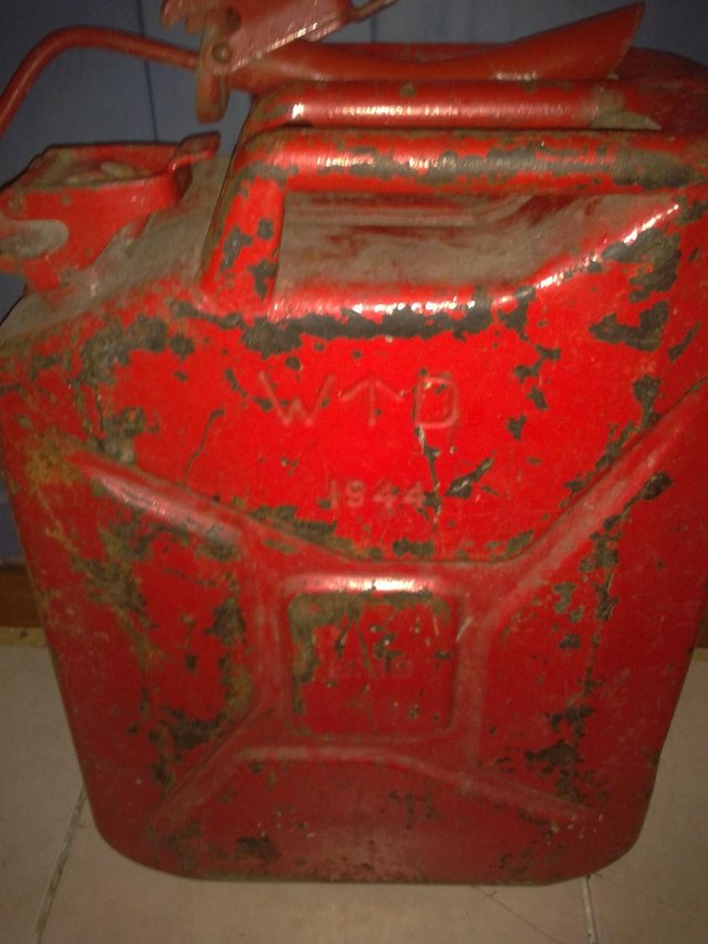 Image 2 of WW2 20L 1944 WD Army Jerry can with pouring spout, VGC