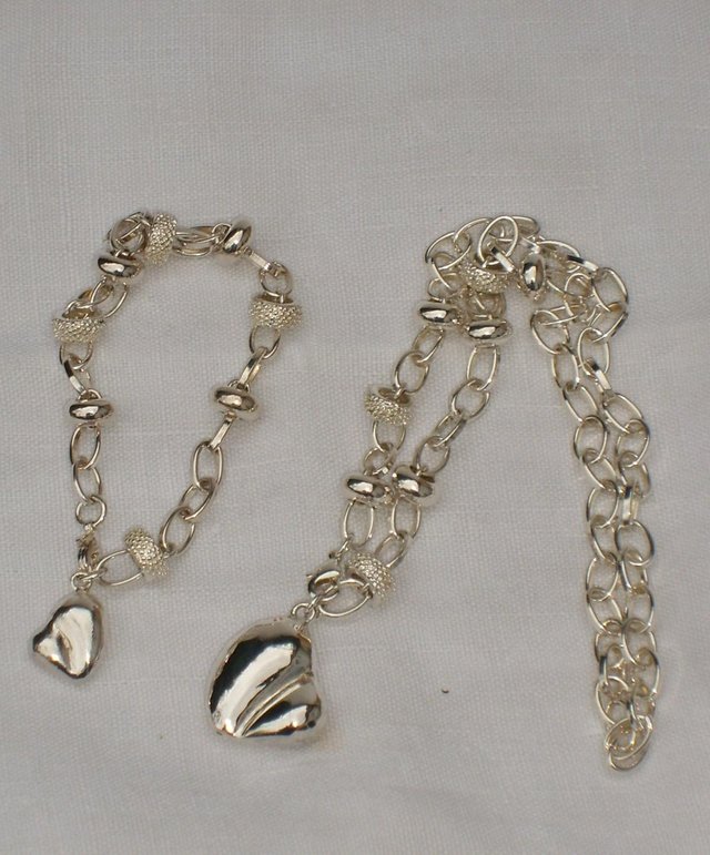 Preview of the first image of 925 Sterling Silver Rolo Necklace & Bracelet Set NEW!.