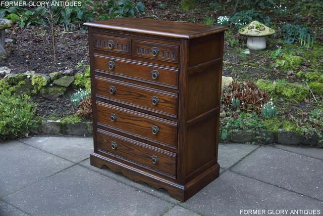 Image 2 of AN OLD CHARM LIGHT OAK TALL CHEST OF DRAWERS SIDEBOARD