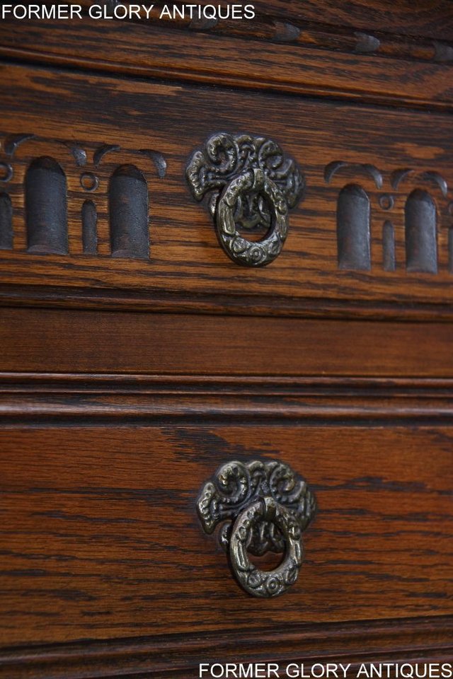 Image 5 of AN OLD CHARM LIGHT OAK TALL CHEST OF DRAWERS SIDEBOARD