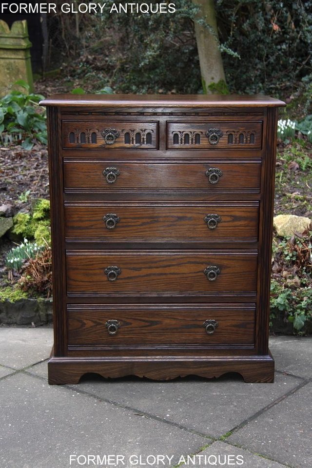 Image 19 of AN OLD CHARM LIGHT OAK TALL CHEST OF DRAWERS SIDEBOARD