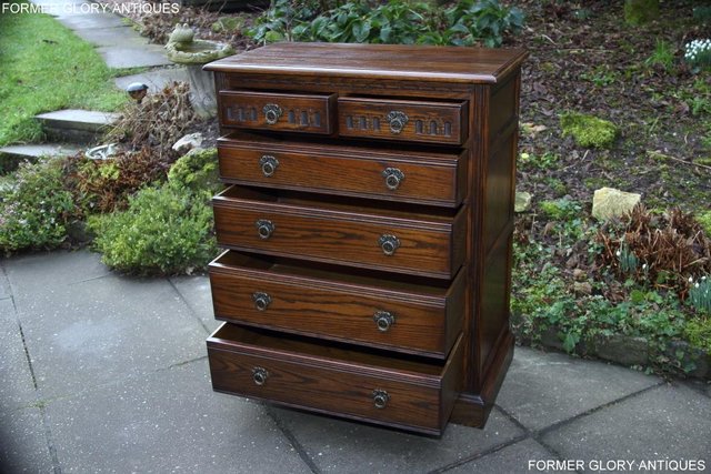 Image 21 of AN OLD CHARM LIGHT OAK TALL CHEST OF DRAWERS SIDEBOARD