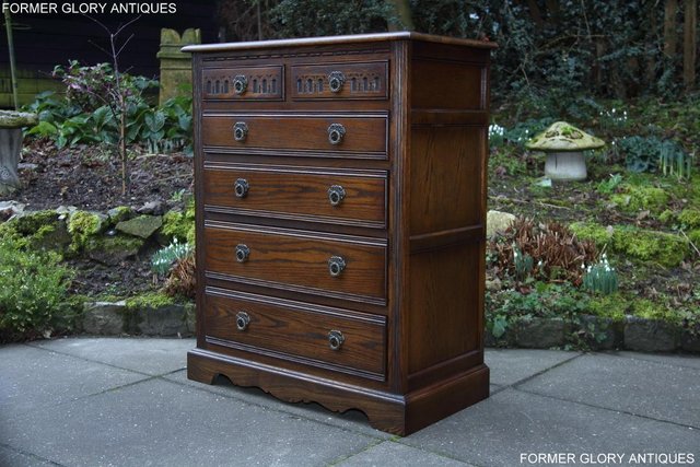 Image 23 of AN OLD CHARM LIGHT OAK TALL CHEST OF DRAWERS SIDEBOARD
