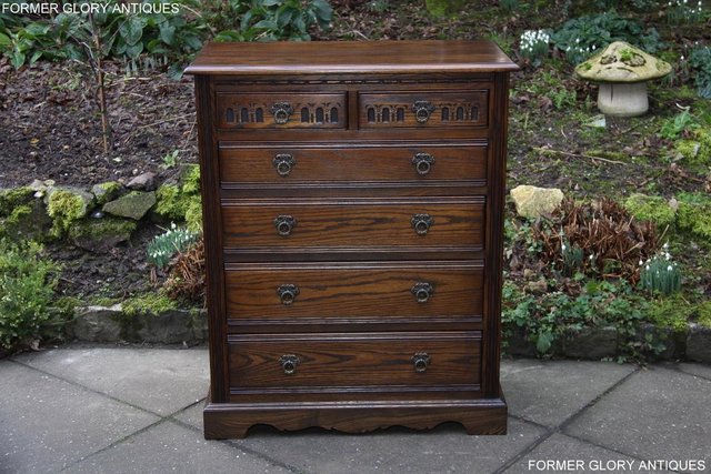Image 25 of AN OLD CHARM LIGHT OAK TALL CHEST OF DRAWERS SIDEBOARD