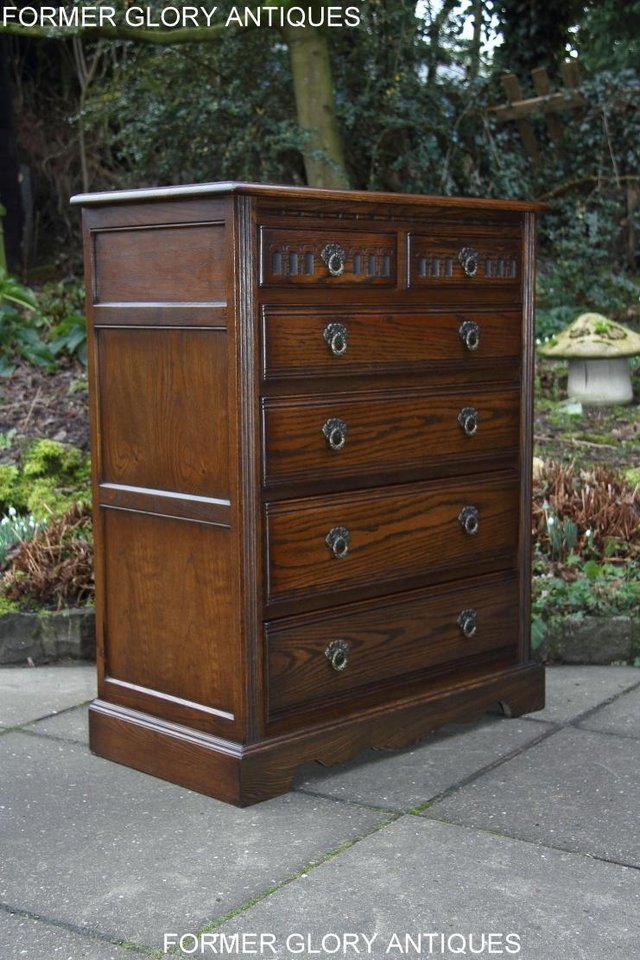 Image 26 of AN OLD CHARM LIGHT OAK TALL CHEST OF DRAWERS SIDEBOARD