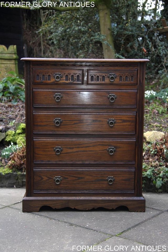 Image 34 of AN OLD CHARM LIGHT OAK TALL CHEST OF DRAWERS SIDEBOARD