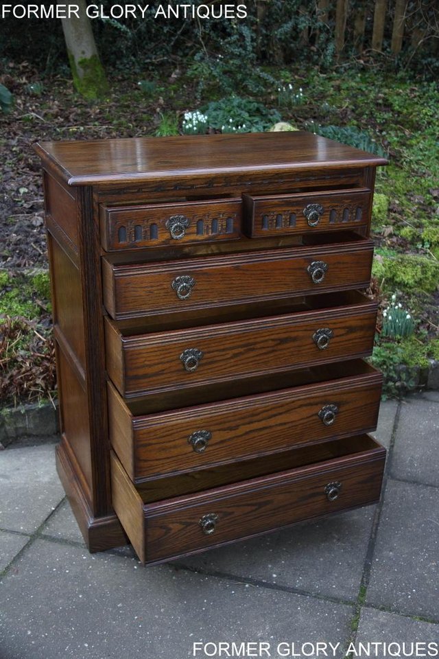 Image 39 of AN OLD CHARM LIGHT OAK TALL CHEST OF DRAWERS SIDEBOARD
