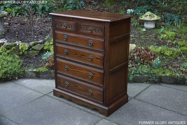 Image 41 of AN OLD CHARM LIGHT OAK TALL CHEST OF DRAWERS SIDEBOARD