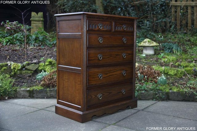 Image 43 of AN OLD CHARM LIGHT OAK TALL CHEST OF DRAWERS SIDEBOARD