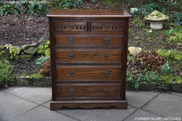 Image 45 of AN OLD CHARM LIGHT OAK TALL CHEST OF DRAWERS SIDEBOARD