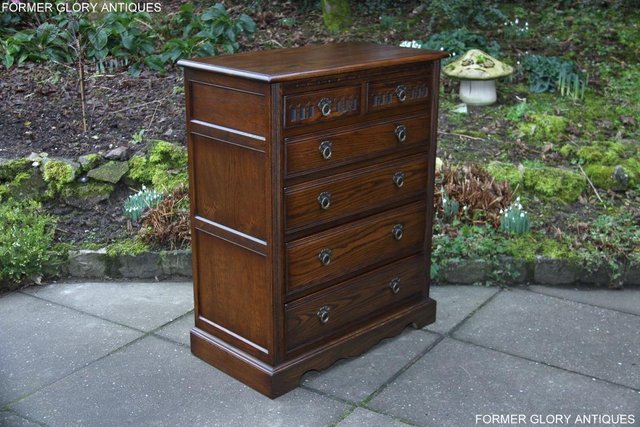 Image 51 of AN OLD CHARM LIGHT OAK TALL CHEST OF DRAWERS SIDEBOARD