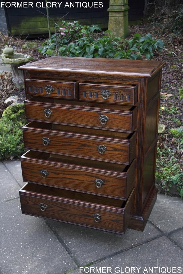 Image 52 of AN OLD CHARM LIGHT OAK TALL CHEST OF DRAWERS SIDEBOARD