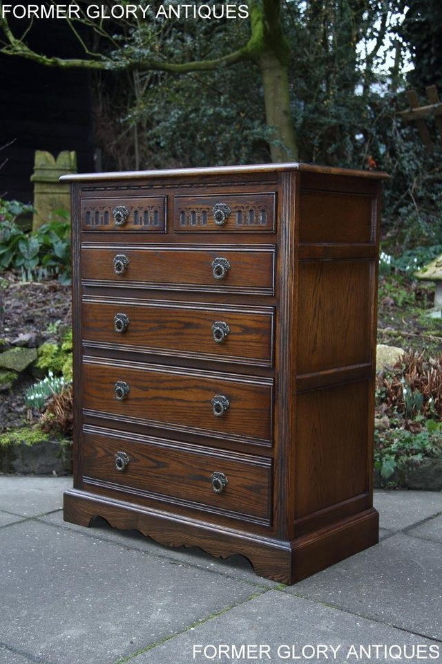 Image 53 of AN OLD CHARM LIGHT OAK TALL CHEST OF DRAWERS SIDEBOARD
