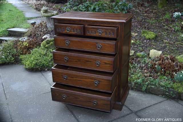 Image 57 of AN OLD CHARM LIGHT OAK TALL CHEST OF DRAWERS SIDEBOARD