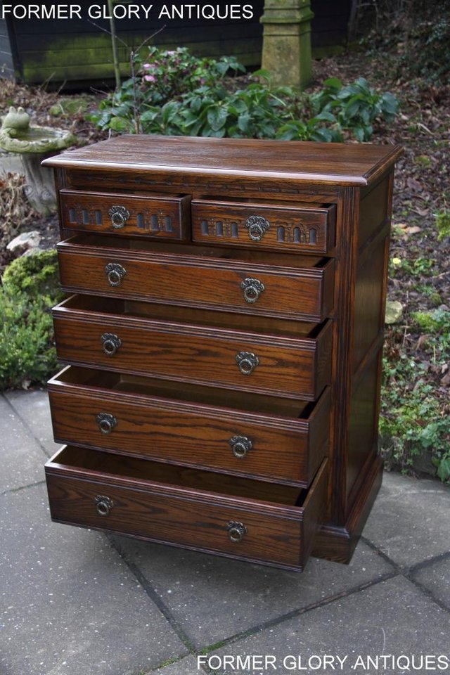 Image 62 of AN OLD CHARM LIGHT OAK TALL CHEST OF DRAWERS SIDEBOARD