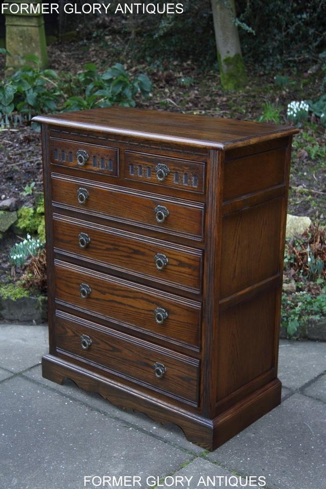Image 69 of AN OLD CHARM LIGHT OAK TALL CHEST OF DRAWERS SIDEBOARD