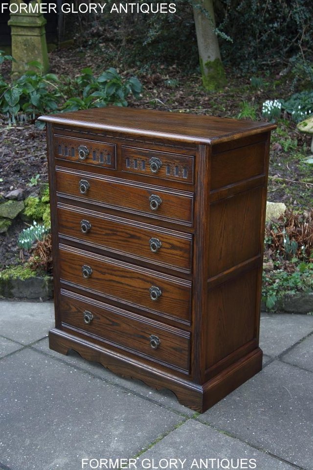 Image 73 of AN OLD CHARM LIGHT OAK TALL CHEST OF DRAWERS SIDEBOARD