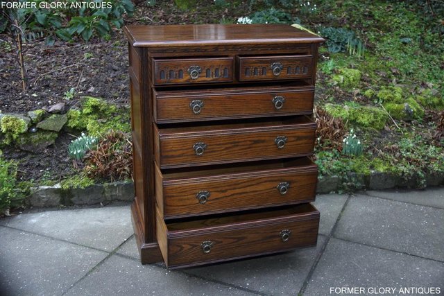 Image 74 of AN OLD CHARM LIGHT OAK TALL CHEST OF DRAWERS SIDEBOARD