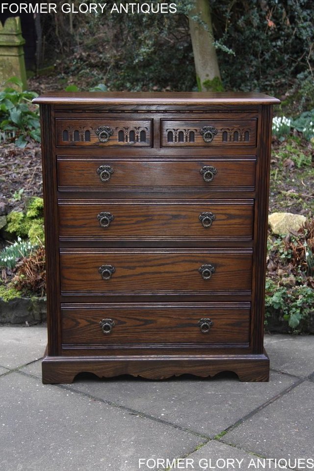 Image 84 of AN OLD CHARM LIGHT OAK TALL CHEST OF DRAWERS SIDEBOARD