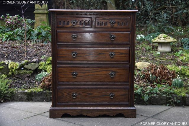 Image 98 of AN OLD CHARM LIGHT OAK TALL CHEST OF DRAWERS SIDEBOARD