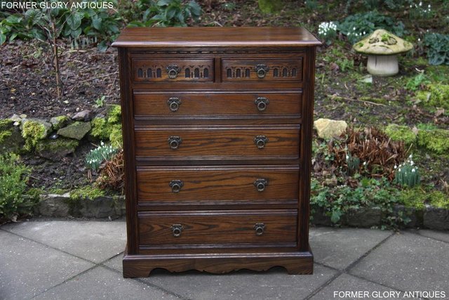 Image 101 of AN OLD CHARM LIGHT OAK TALL CHEST OF DRAWERS SIDEBOARD