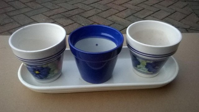 Preview of the first image of Set of 3 Hand Painted Ceramic Plantpots NOW £7.
