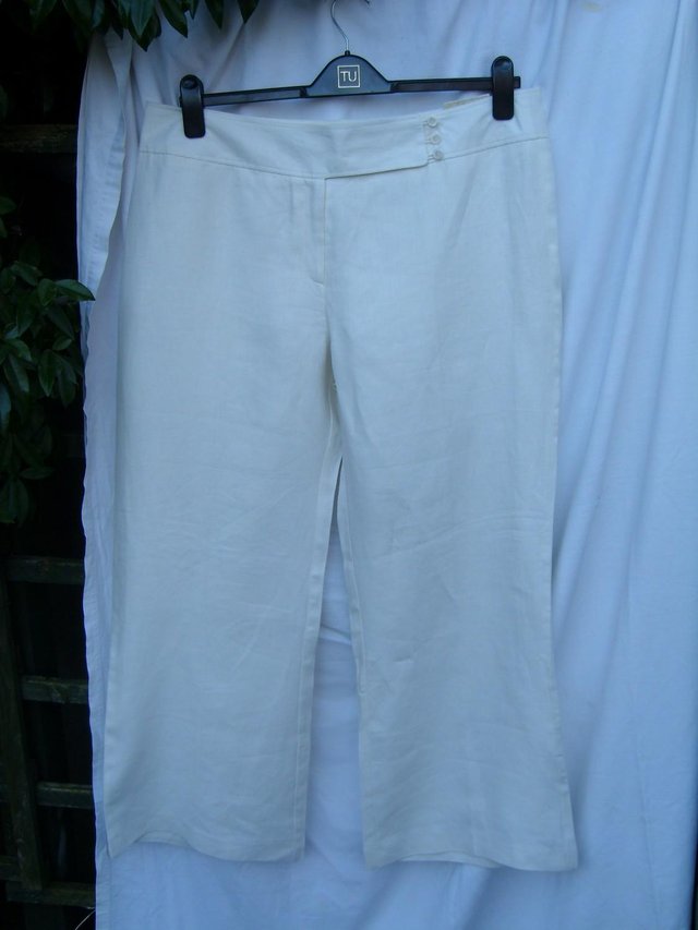 Preview of the first image of LAURA ASHLEY White Linen Trousers – Size 18 – NEW.
