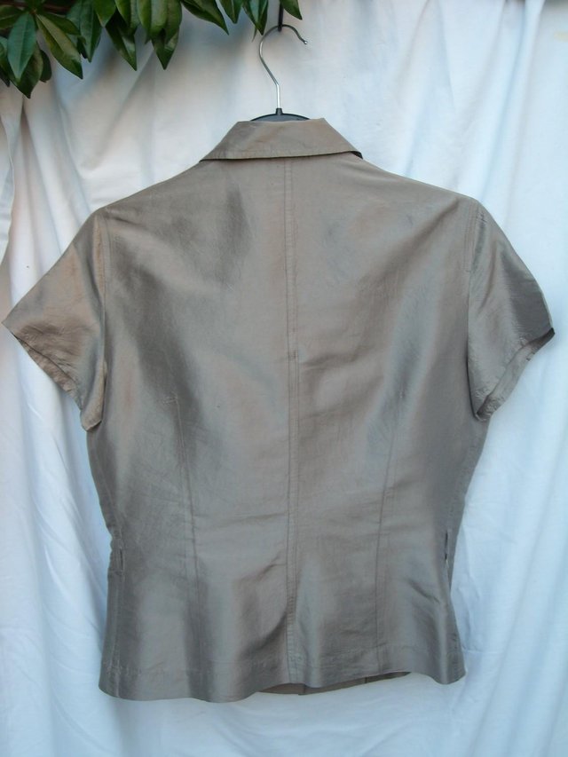 Image 2 of MANGO Gold Short Sleeve Silk Shirt Top  – Size 12 (M)