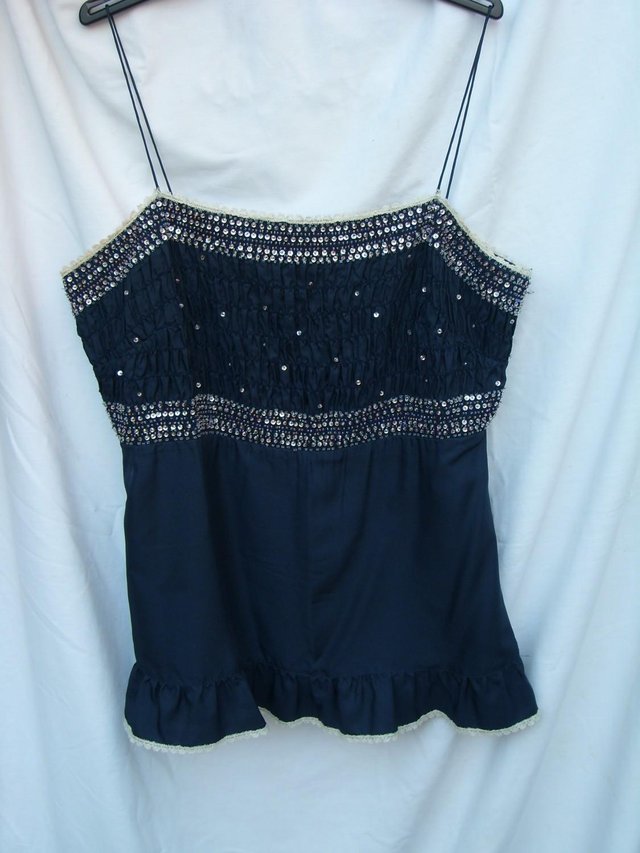Preview of the first image of PAUL & JOE Blue Silk Camisole Top  – Size 18 – NEW!.
