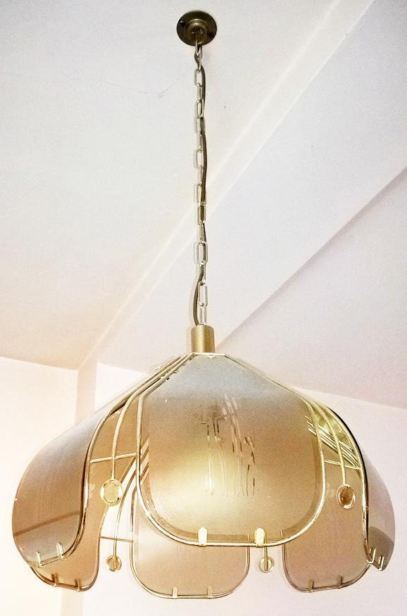 Preview of the first image of Beautiful Light Pendant Antique Gold with Engraved Glass Sha.